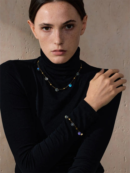 Stainless steel crystal chain necklace bracelet set - product image