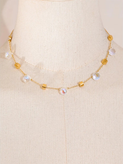 Stainless steel crystal chain necklace bracelet set - product image