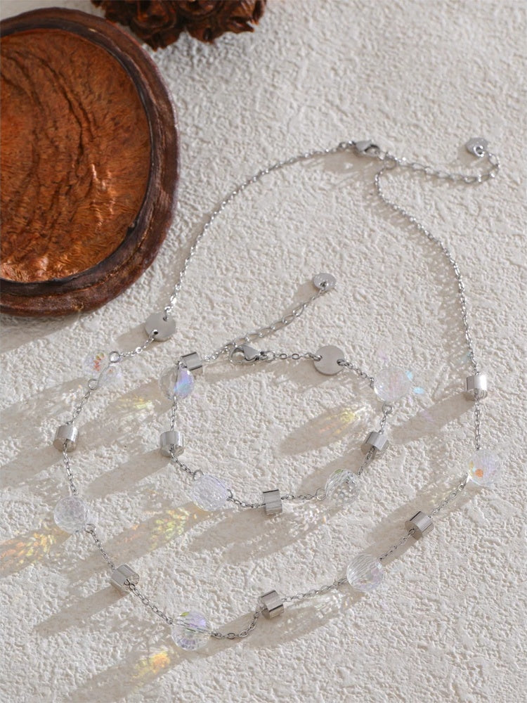 Stainless steel crystal chain necklace bracelet set - product image