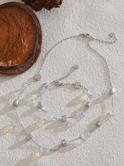 Stainless steel crystal chain necklace bracelet set - product image