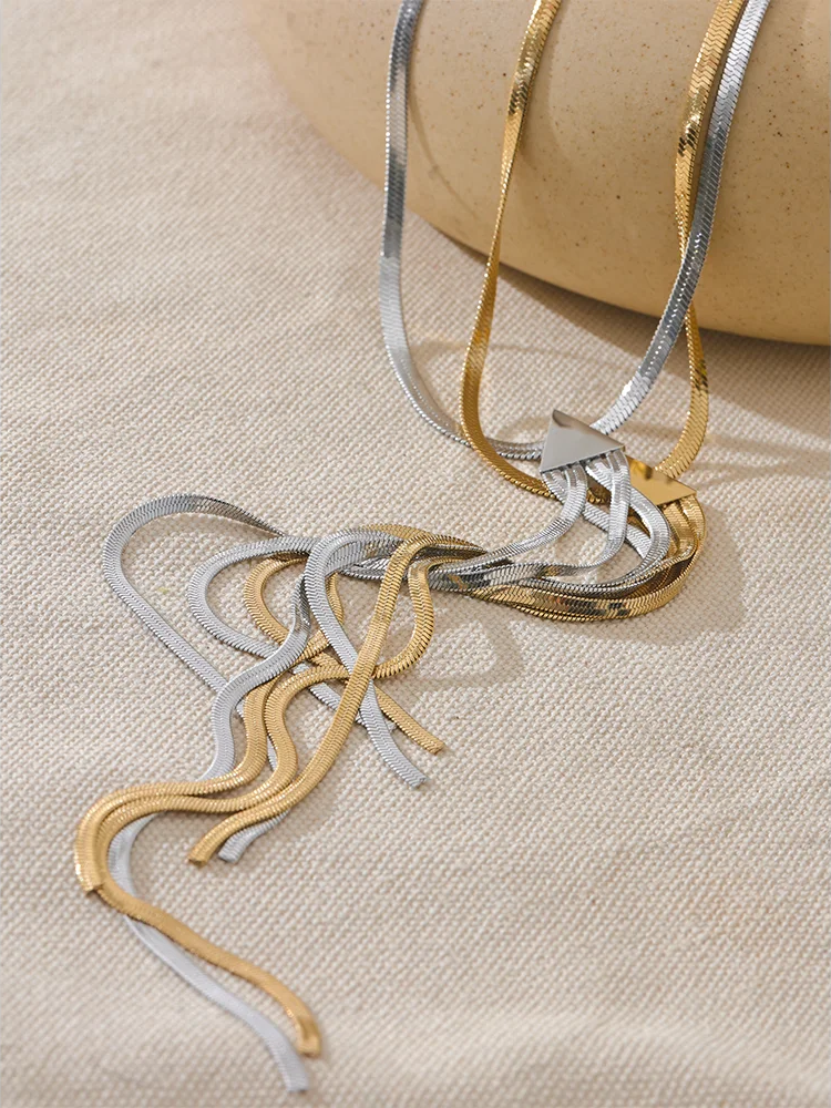 Stainless steel snake chain long drop necklace - product image
