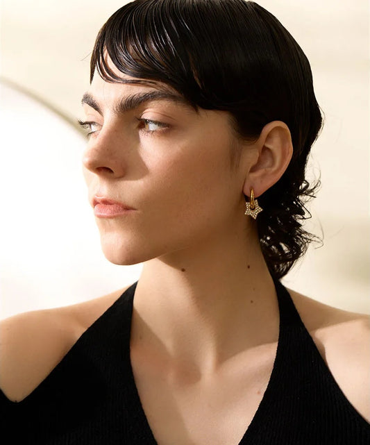 Star cubic zirconia hoop earrings - product image