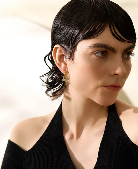 Star cubic zirconia hoop earrings - product image