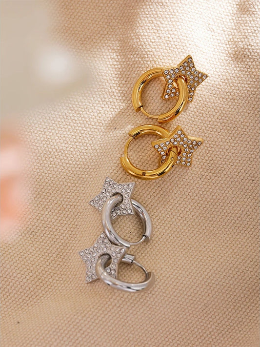 Star cubic zirconia hoop earrings - product image