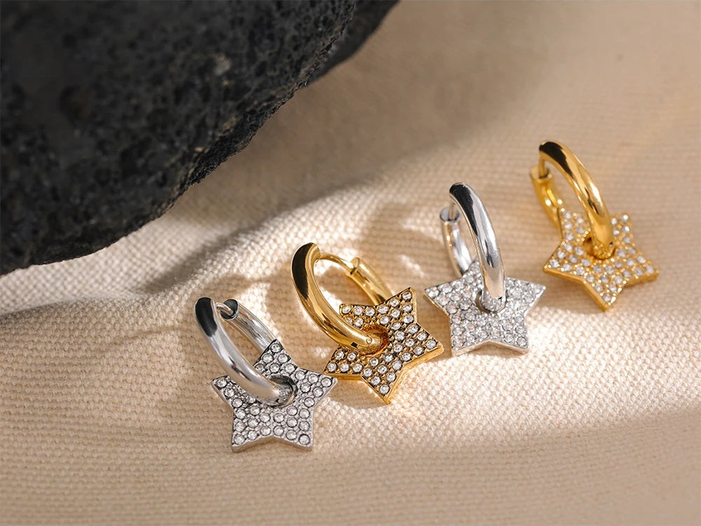 Star cubic zirconia hoop earrings - product image