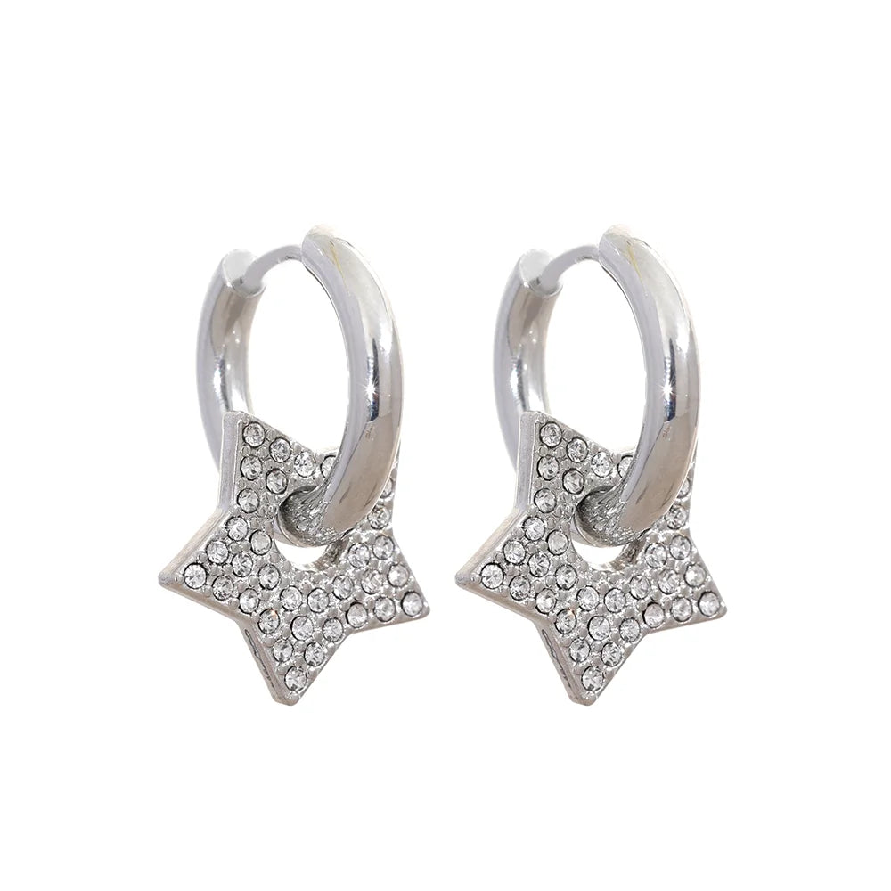 Star cubic zirconia hoop earrings - product image