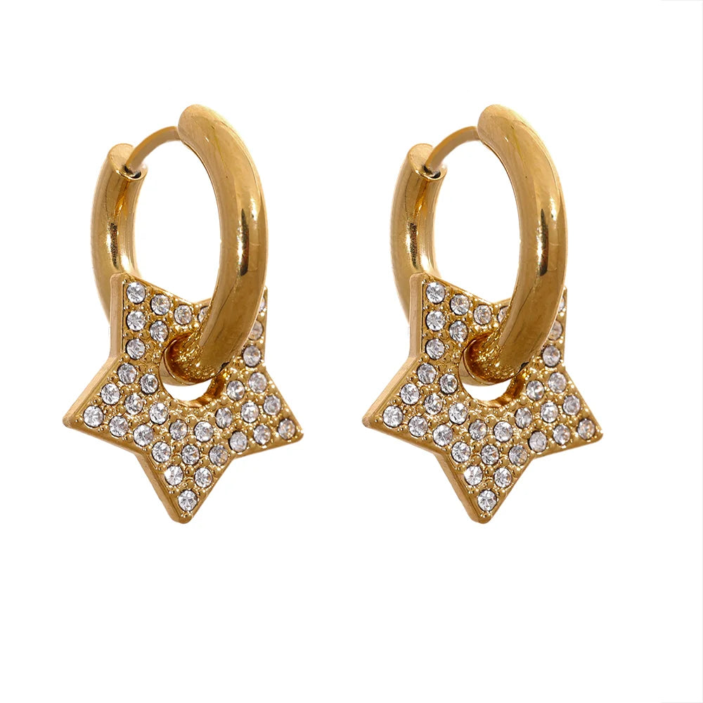 Star cubic zirconia hoop earrings - product image