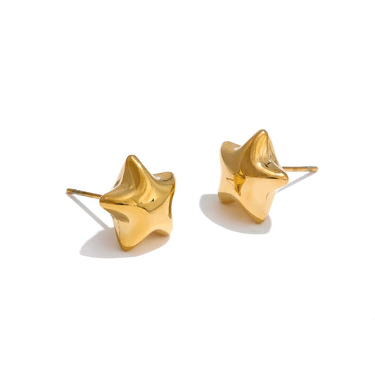 Star hollow small metal stud earrings - product image