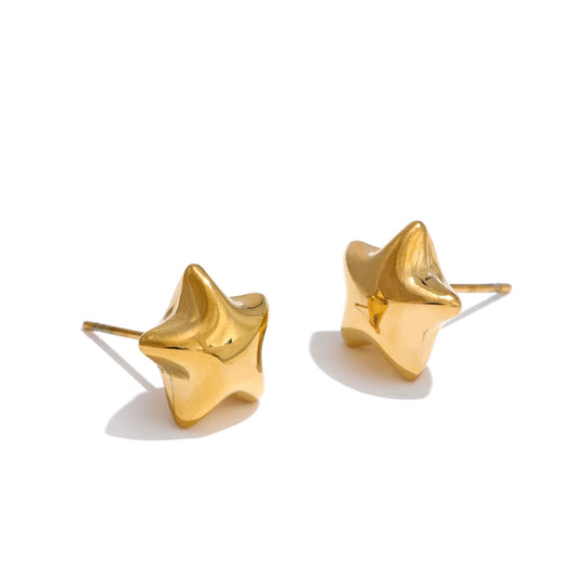 Star hollow small metal stud earrings - product image