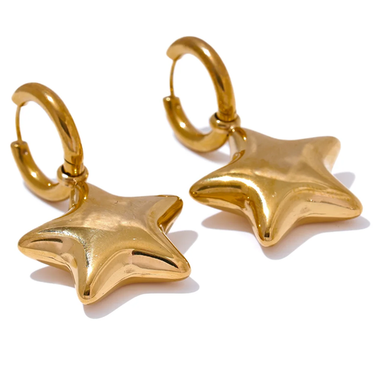 Star hollow thick drop hoop earrings - product image