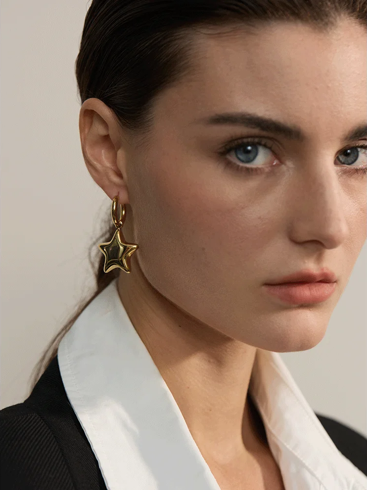 Star hollow thick drop hoop earrings - product image