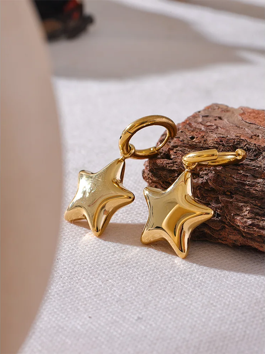 Star hollow thick drop hoop earrings - product image