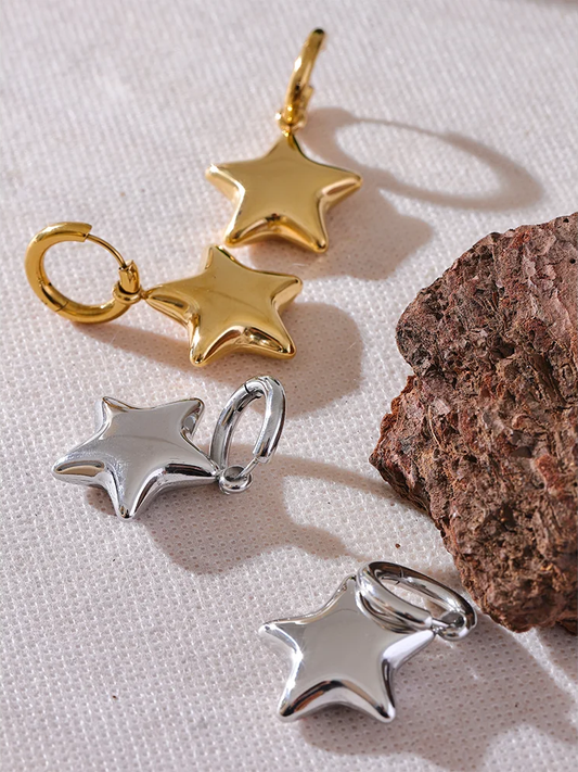 Star hollow thick drop hoop earrings - product image