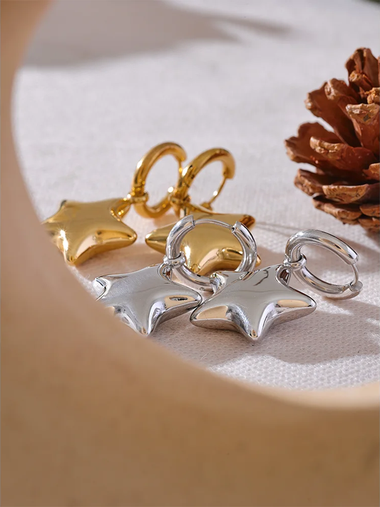 Star hollow thick drop hoop earrings - product image