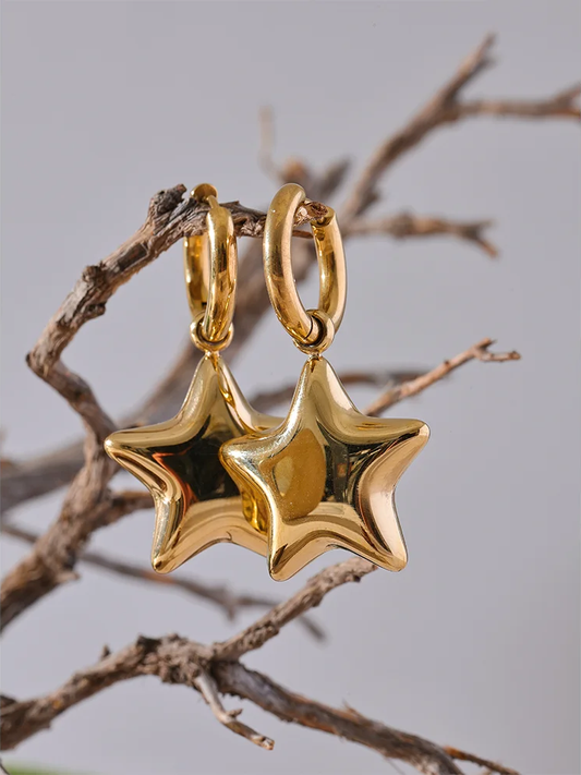 Star hollow thick drop hoop earrings - product image
