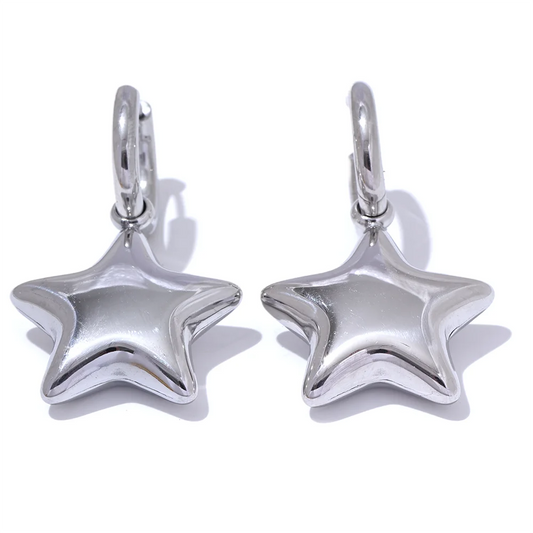 Star hollow thick drop hoop earrings - product image