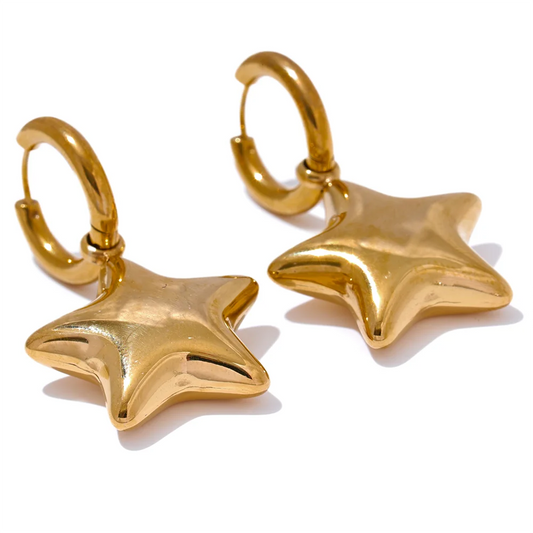 Star hollow thick drop hoop earrings - product image