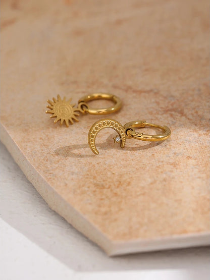 Star moon asymmetry texture hoop earrings - product image