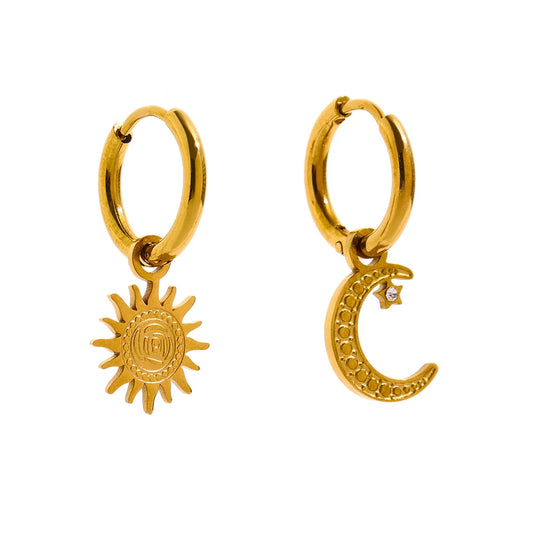 Star moon asymmetry texture hoop earrings - product image