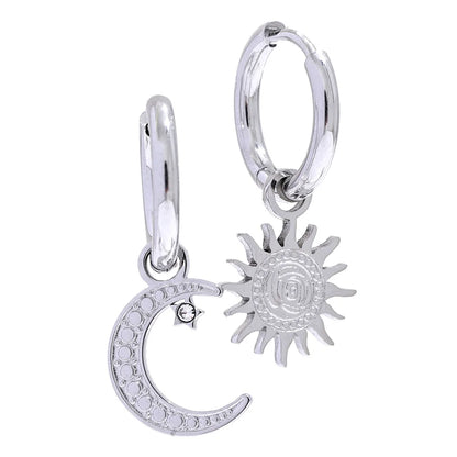 Star moon asymmetry texture hoop earrings - product image