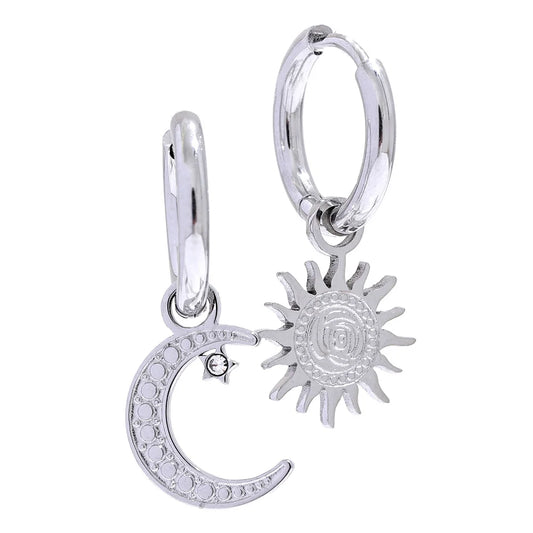 Star moon asymmetry texture hoop earrings - product image