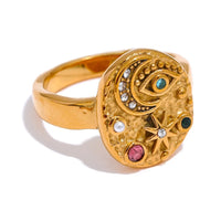 Star Moon Eye CZ Zirconia Celestial Ring Women