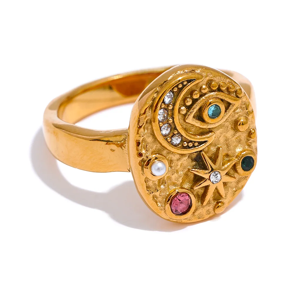 Star moon eye cz zirconia celestial ring women - product image