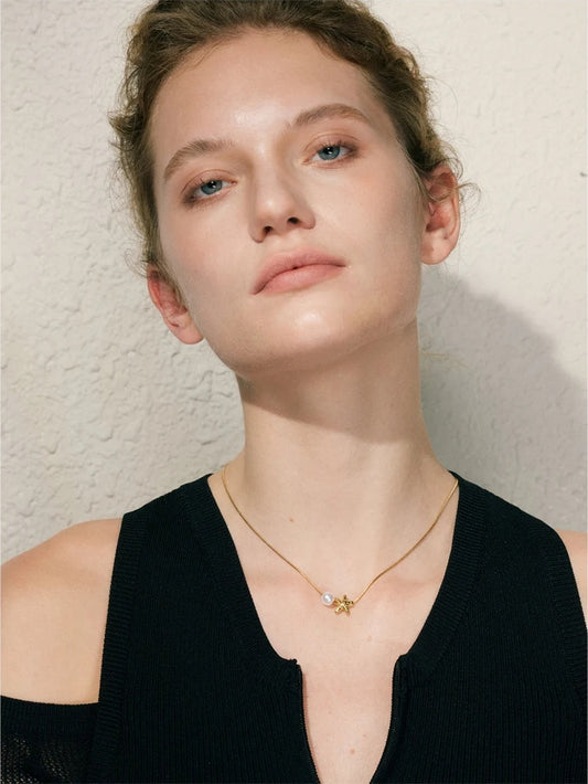 Star shell pearl removable drop pendant necklace - product image