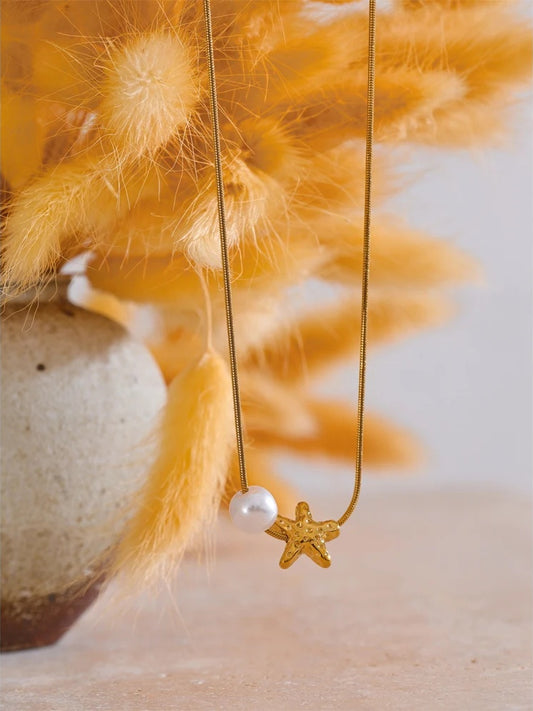 Star shell pearl removable drop pendant necklace - product image
