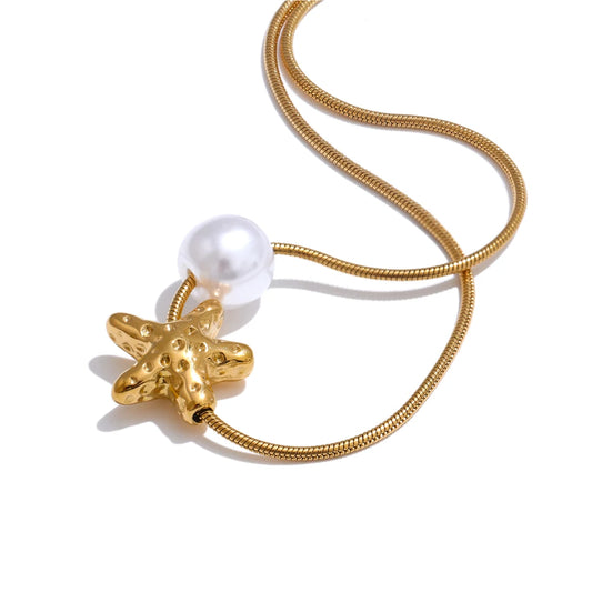 Star shell pearl removable drop pendant necklace - product image