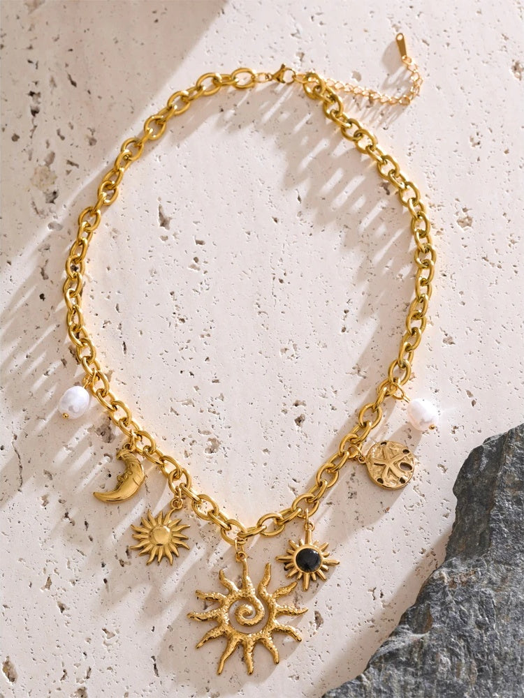 Starfish moon sun shaped charm pendant necklace - product image