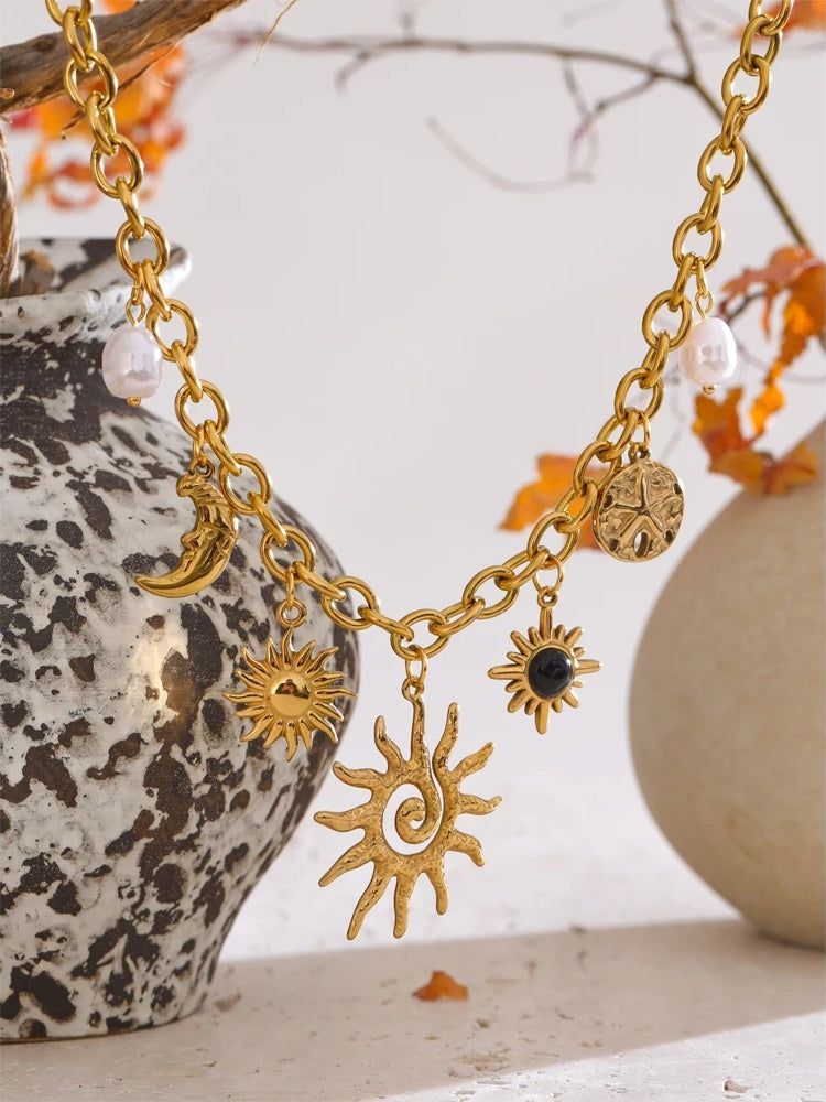 Starfish moon sun shaped charm pendant necklace - product image