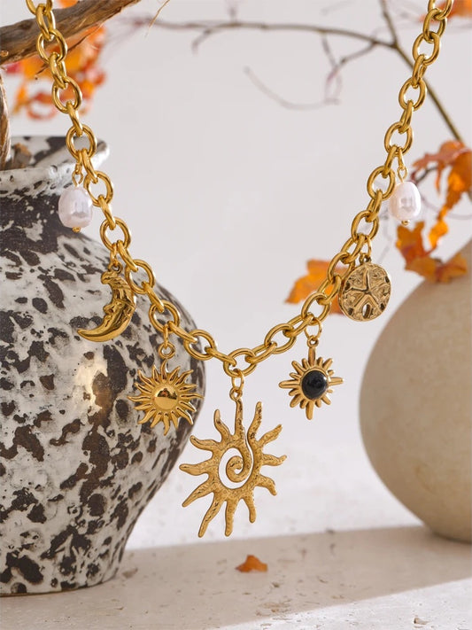 Starfish moon sun shaped charm pendant necklace - product image