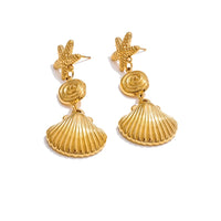 Starfish Shell Drop Dangle Earrings Summer Holiday