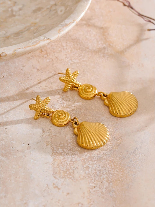 Starfish shell drop dangle earrings summer holiday - product image