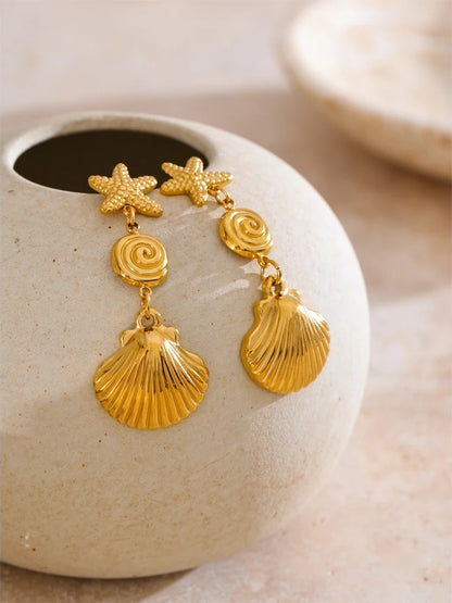 Starfish shell drop dangle earrings summer holiday - product image