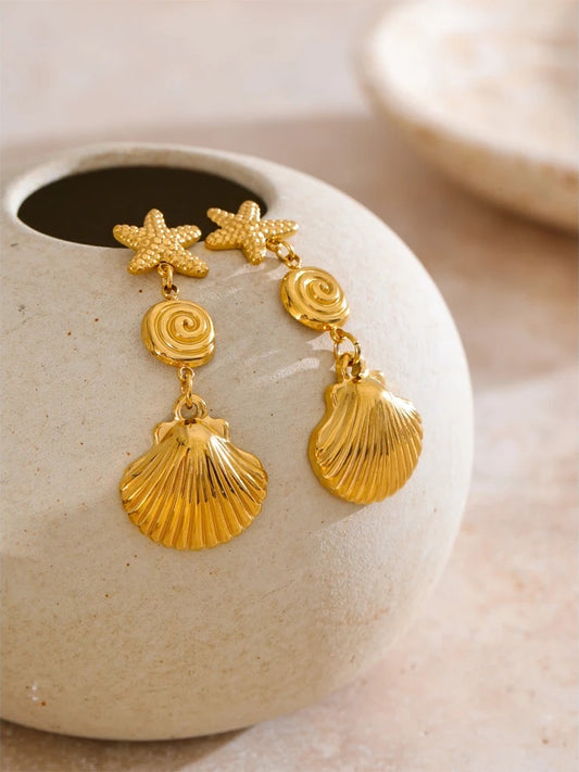 Starfish shell drop dangle earrings summer holiday - product image