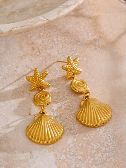Starfish shell drop dangle earrings summer holiday - product image