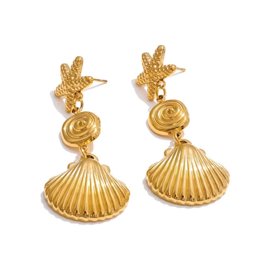 Starfish shell drop dangle earrings summer holiday - product image