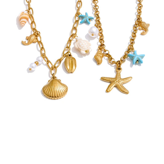 Starfish shell necklace bracelet set - product image