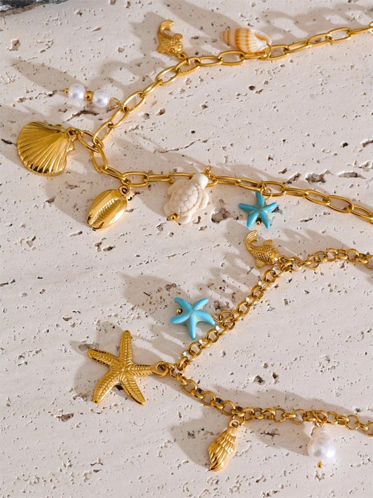 Starfish shell necklace bracelet set - product image