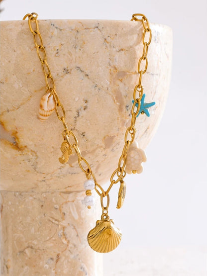 Starfish shell necklace bracelet set - product image