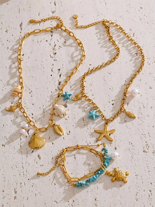 Starfish shell necklace bracelet set - product image