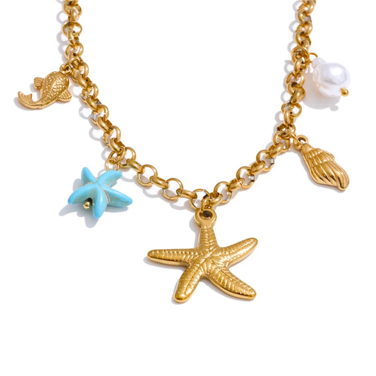 Starfish shell necklace bracelet set - product image