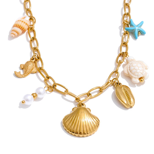 Starfish shell necklace bracelet set - product image