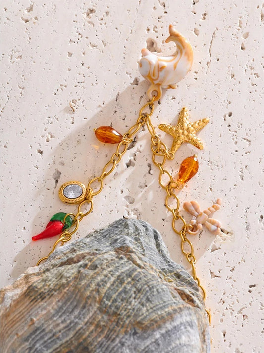 Starfish shell resin dolphin conch pendant necklace - product image