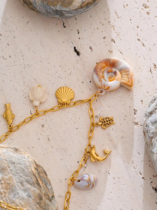 Starfish shell resin dolphin conch pendant necklace - product image