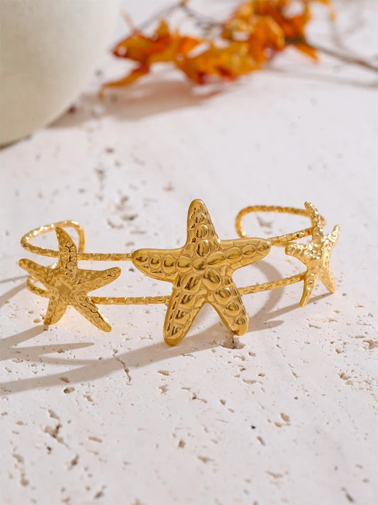 Starfish shell sun open cuff summer bracelet - product image