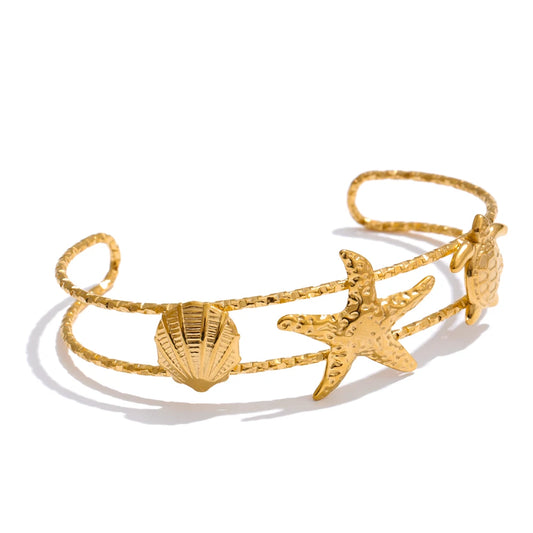 Starfish shell sun open cuff summer bracelet - product image