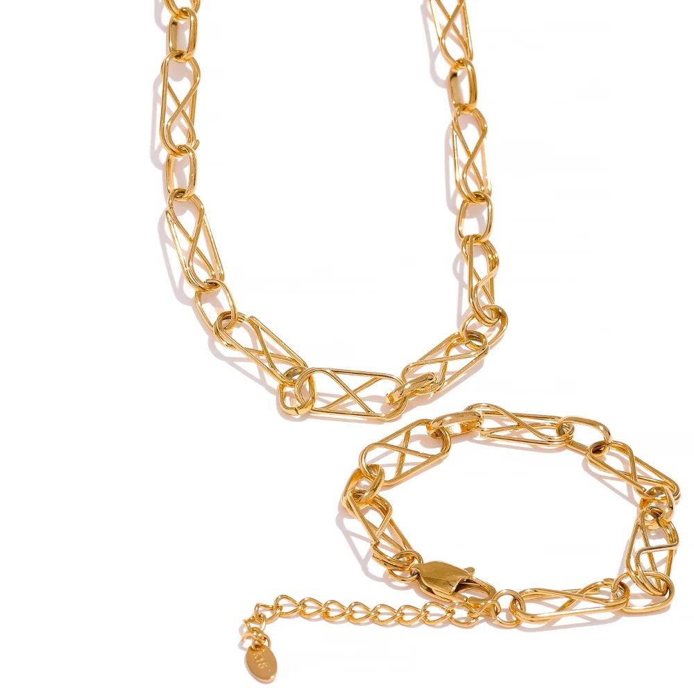 Statement chain choker necklace bracelet charms set - product image